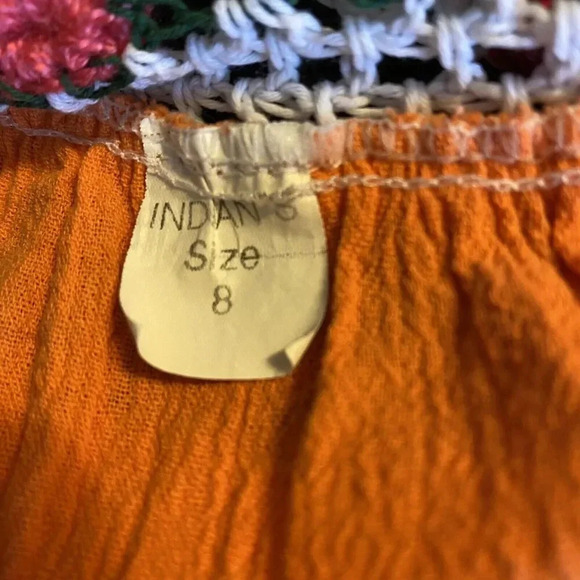 VTG Aruba Girl Sun Dress Sz 8 Orange Floral Embroidered Crochet Casual Beachy - Picture 4 of 7